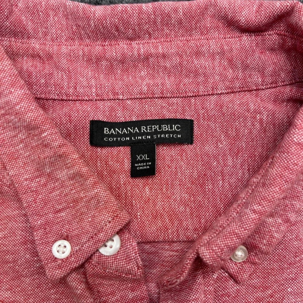 Banana Republic Cotton Linen Stretch Heather Red Short Sleeve Button Down Shirt